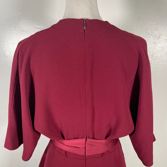 Trina Turk Wrap Top Womens Size 4 Maroon Tie Waist Long Sleeve V Neck Back Zip - Picture 10 of 15